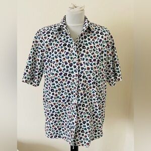CHEROKEE Women Floral Blouse Size M Petite With Pocket Made In USA 100% Cotton